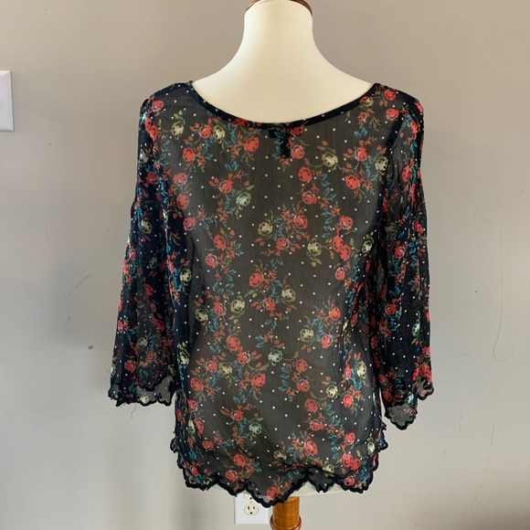 JESSICA SIMPSON Stylish Chiffon Black Floral Top M - Picture 3 of 4